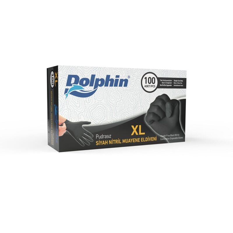 Dolphin Pudrasız Siyah Nitril Eldiven Extra Büyük (XL) - 100 Adet